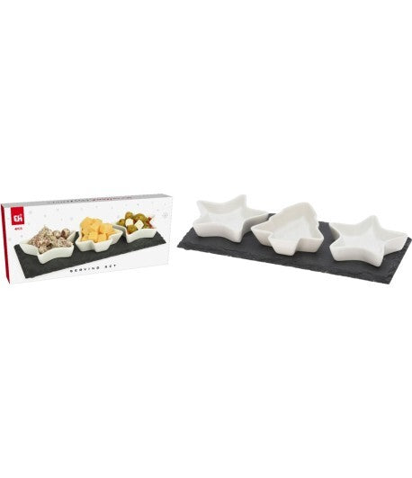 Festive 3 Nibble Bowls With Slate Serving Tray