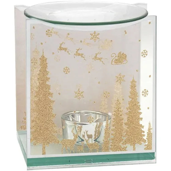 Gold Glitter Winter Scene Glass Burner